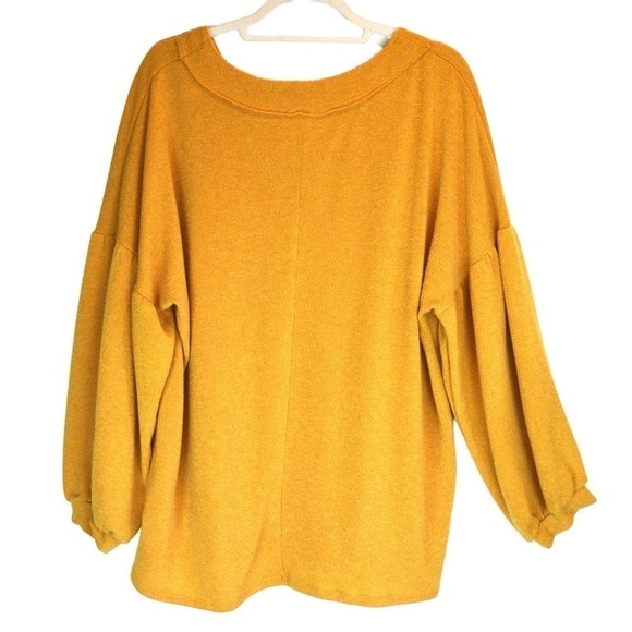 1.4.3. Story Knit French Terry Golden Mustard Balloon Sleeve V Neck Top, Size 3X - Picture 2 of 6